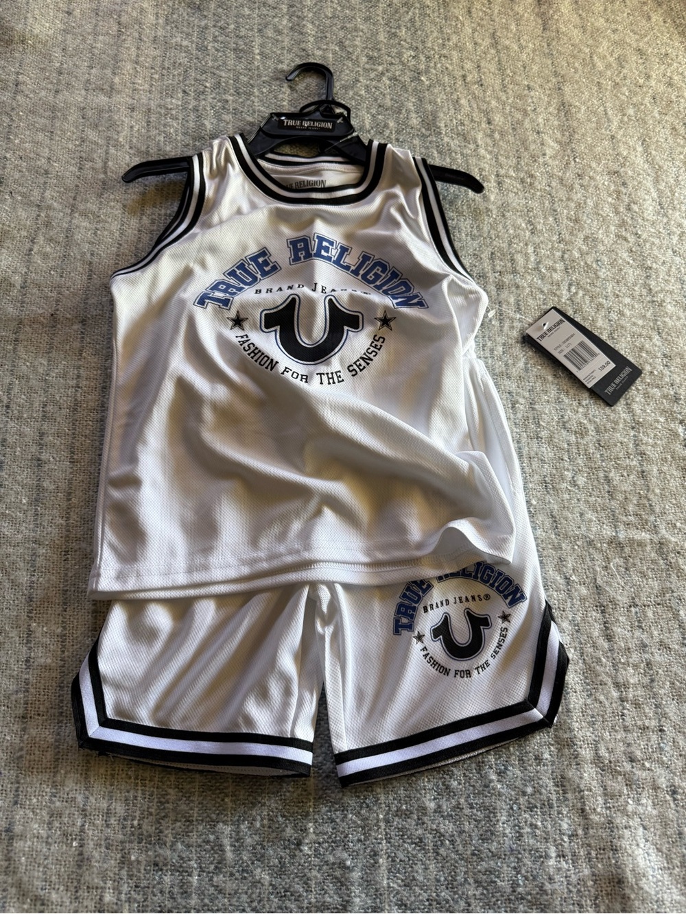 True Religion Boys L7 White Blue Casual Tank Set Basketball